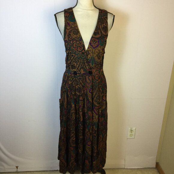 Vintage R.J. Stevens Jumper Dress Size 10P Womens Petite Brow Paisley Sleeveless - Picture 1 of 15
